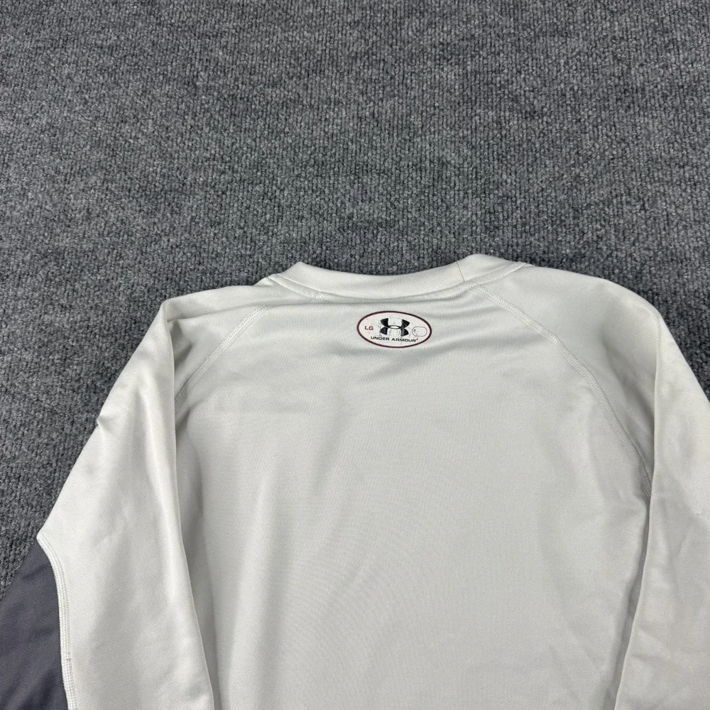 Under Armour Shirt Mens L White Long Sleeve Compression Thermal Logo Workout Gym